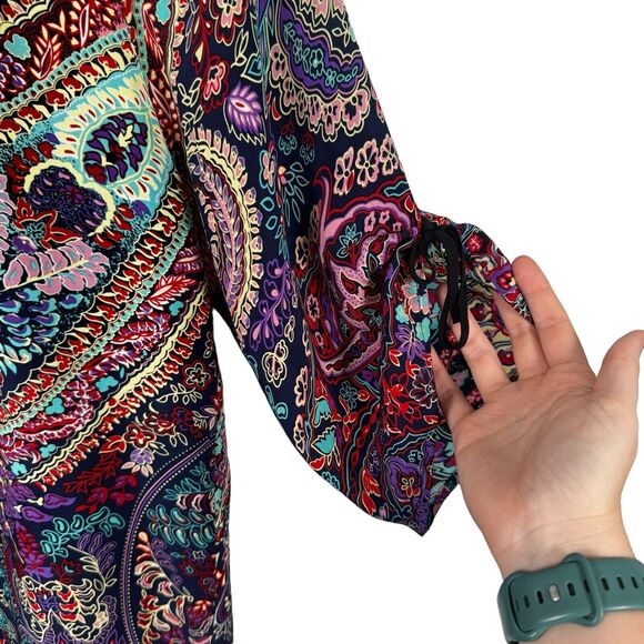 Yumi Kim Joey Purple Floral 100% Silk Blouse Boho Lightweight Flowy Womens Small - Picture 2 of 6